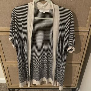 LOFT Black & White Striped Open Cardigan